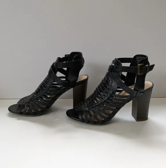 American Eagle Strappy Black Sandals Size 6 Like New 3 1/2" Heel Boho Summer - Picture 3 of 17